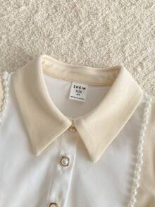 PrepCrw 1 chiếc đầm bé gái kiểu dáng tối giản, thoải mái, cổ bẻ, tay phồng, phối màu, thích hợp cho các buổi đi chơi, tụ họp, lễ hội, tiệc tùng, mùa thu, đông, xuân, hè. - Nhiều màu - Xem 5