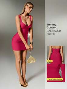 Nuvra Women's Sexy Backless Bodycon Vacation Dress, Curve-Hugging Ribbed Knit Bandage Dress - Hot Pink - View 1