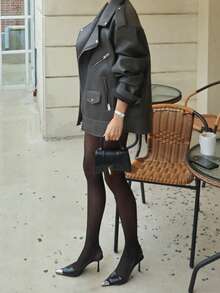 DAZY Tall Women's Polka Dot Lace Sexy Tights - Black - View 2