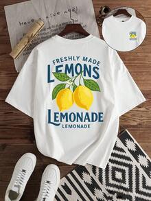 Manfinity Joysei 男士休闲柠檬印花宽松圆领T恤，适合日常穿着和外出活动 - 白色 - 查看 1