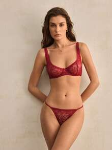 Charlaine Burgundy Women's Lingerie Semi-Sheer Set - Burgundy - View 3