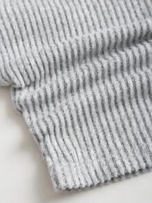 Sweetra Women's New Spring/Autumn/Winter Suitable For Outings, Commuting, Casual, Home, Office, Solid Color Plush Ribbed Fabric Open Front Decorative Waist Ruched Design Adjustable Waistband Textured Fabric 2-Piece Set - Grey - View 7