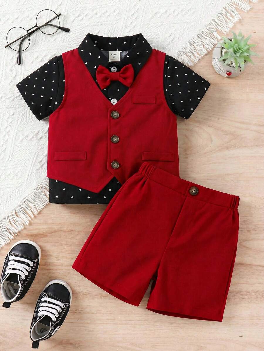 SHEIN Conjunto informal de caballero con diseño de botones delanteros para bebés niños