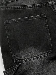 ROMWE MEN Street Life Jeans de mezclilla casual de uso diario con bolsillos en ángulo y desgastados para hombres - Negro - Ver 5