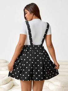 Solflare 大码女式波点图案口袋褶裥下摆吊带牛仔连衣裙 - 黑色 - 查看 2