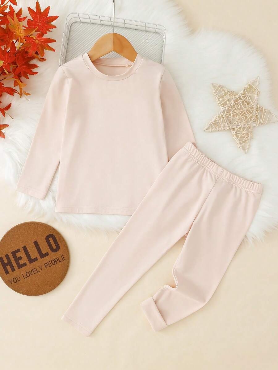 Bộ 2 món đồ lót ôm sát màu mơ dành cho bé gái: áo cổ cao, tay dài và quần legging. - Màu be - Xem 1
