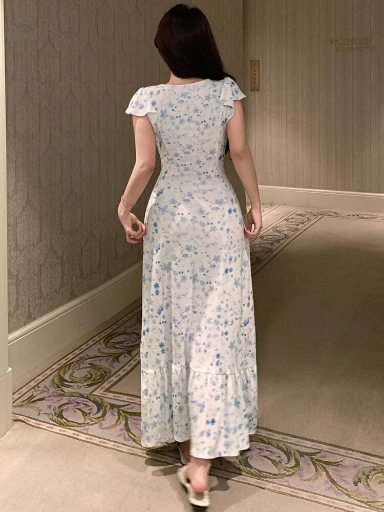 Ditsy Floral Cinched Waist Long Women's Nightgown