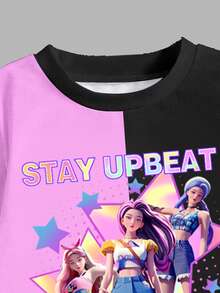 2pcs/Set Girls Casual Fashion T-Shirt And Flare Pants Outfit, Cool Star Print, Cartoon Character Design, Suitable For Spring, Summer, Autumn, Winter, School, Outdoor, Party, Gift - Multicolor - View 3