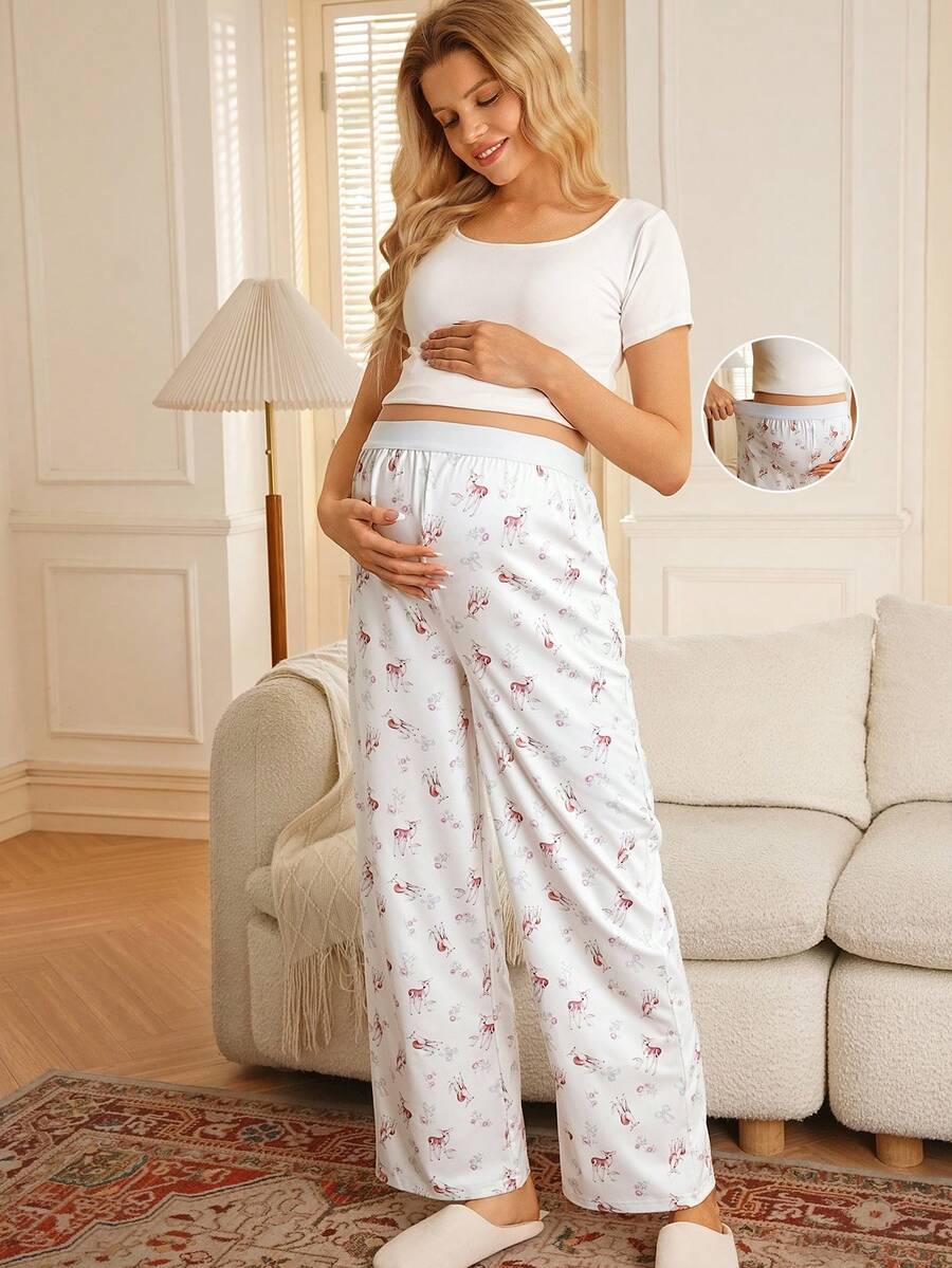 GentleRue Maternity 女士休闲鹿纹弹力腰宽松针织孕妇裤 - 彩色 - 查看 1