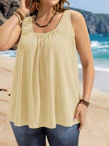 EMERY ROSE 大码休闲吊带背心，无袖简约风格，适合女士度假春季穿搭，网纱材质。 - 淡黃色 - 查看 7