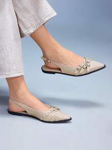 CUCCOO GRLICON Women's Fashion Versatile Pointed Toe Flats Valentine's Day - Beige - View 2