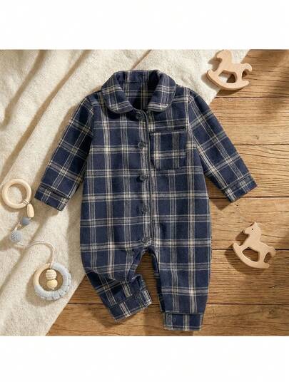Loomiva Newborn Baby Boy/Girl Contrast Color Ribbon Collar Long Sleeve Jumpsuit