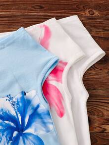 SHEIN 3件套少女针织碎花露肩休闲T恤套装 - 彩色 - 查看 3