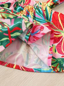 SHEIN Playful Pals 2件套婴儿/男女通用0-3岁休闲热带印花吊带背心和短裤套装，女婴夏季服装，女婴套装，婴儿休闲套装，适合户外、休闲、度假，3T女婴热带度假服装夏季两件套，女婴夏威夷服装，热带婴儿套装，女童夏季套装，度假服装，热带女童夏季假日服装 - 彩色 - 查看 5