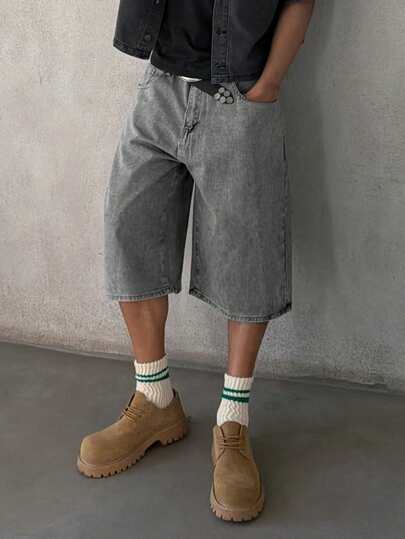 STEELVANCE 男士浅蓝色水洗牛仔宽松休闲短裤