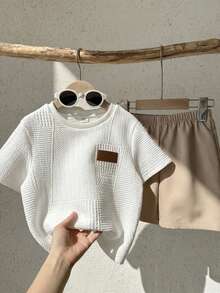 LMoss Kids LMoss Young Boy Knitted Solid Color Casual T-Shirt And Shorts Two Pieces Set,Kids - Multicolor - View 3