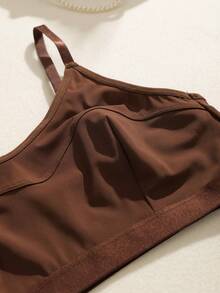 2pcs Minimalist Comfortable Solid Color Lingerie Set - Brown - View 8