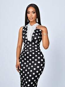 SOLERSUN Sexy And Elegant Polka Dot Black Long Dress, A Modern And Fashionable New Arrival For Autumn, Winter And Spring - Black - View 5