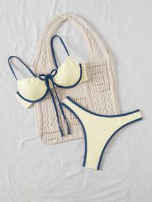 SHEIN Women's Sexy Lace-Up Front Bikini Swimwear Set, Summer Beach - Multicolor - View 4