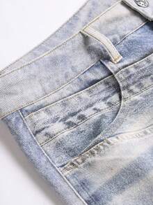 Manfinity Roughcore Quần jeans ống đứng dáng rộng in 3D sang trọng dành cho nam giới, phong cách thường ngày. - Rửa nhẹ - Xem 3