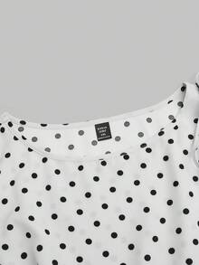 Sweetra Camiseta sin mangas con volantes en el bajo y lazos en los hombros con estampado de lunares para tallas grandes - Blanco - Ver 5