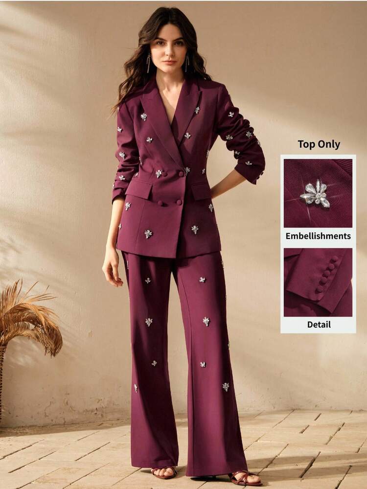 Anewsta Women's Fashion Minimalist Luxurious Modern High-End Embellished Cinched Waist Women's Blazer Jacket, Evening Dress, Festive