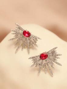 Ellevyn 1 cặp bông tai hình cánh lấp lánh đính đầy đá Rhinestone dành cho phụ nữ, bông tai cưới thanh lịch và độc đáo, bông tai nhẹ thời trang cho vũ hội, tiệc tùng - Đỏ - Xem 2