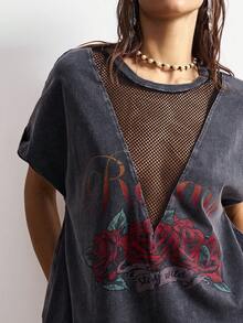 Bohemela Casual Solid Color Knit Round Neck Short Sleeve Loose Washed Women Mini Dress - Black - View 1