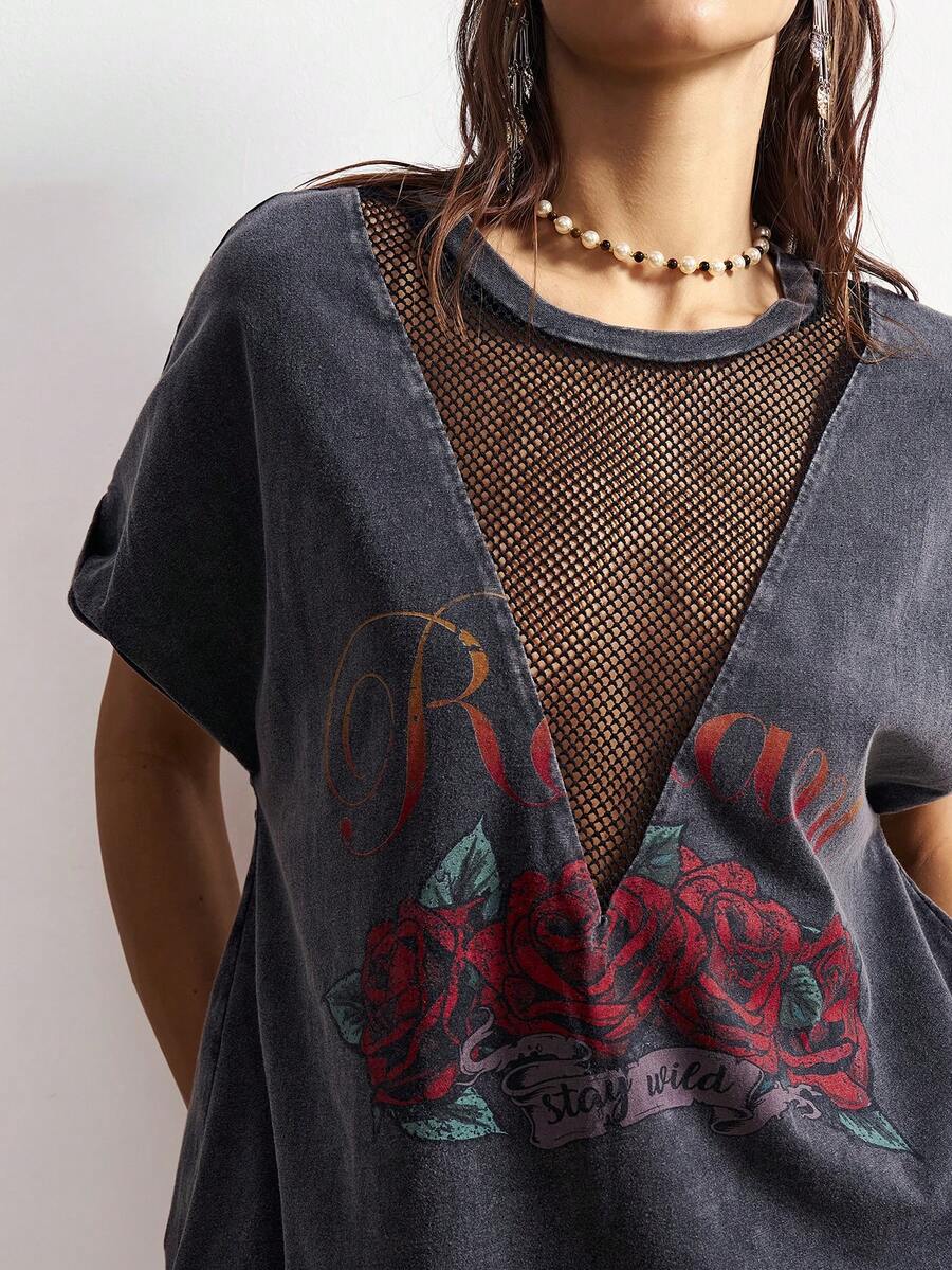 Bohemela Casual Solid Color Knit Round Neck Short Sleeve Loose Washed Women Mini Dress - Black - View 1