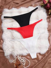 NudeFit 3pcs/Pack Women's Minimalist Solid Color Thong Panties - Multicolor - View 3