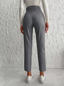 High Waisted Belted Dress Pants With Slanted Pockets - Dark Grey - View 2