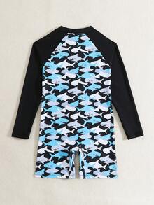 SHEIN 1pc Boys' Cute Shark Print Fashionable Beachwear Swimsuit - Multicolor - View 2