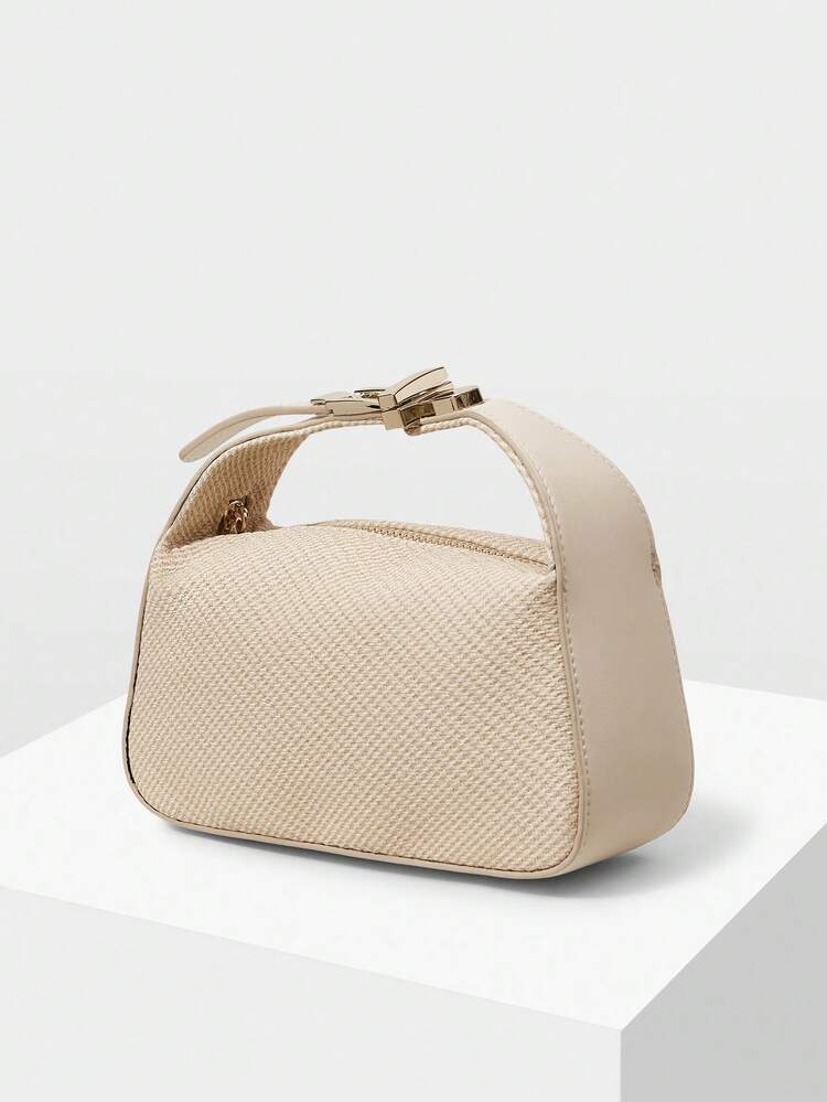 LADIES EXQUISITE WOVEN EMBOSSED MATERIAL HANDBAG WITH SMALL HARDWARE DECORATION DETAILS,NEW YEARS