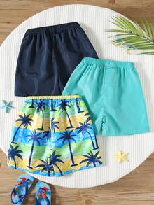 SHEIN 3件套儿童/青少年/儿童休闲度假泳裤，男童泳衣，夏季泳装 - 彩色 - 查看 3