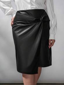 Chikora Chân váy dài đến đầu gối màu đen bằng chất liệu giả da, cỡ lớn, thắt nút, thích hợp cho Ngày Valentine, Sinh nhật, Kỳ nghỉ, Lễ hội, Năm mới, Đêm giao thừa, Thanh lịch. - màu đen - Xem 9