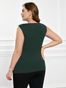 EMERY ROSE Áo tank top cổ xếp ly cỡ lớn dành cho nữ, thích hợp cho ngày Valentine. - Màu xanh lá cây đậm - Xem 2