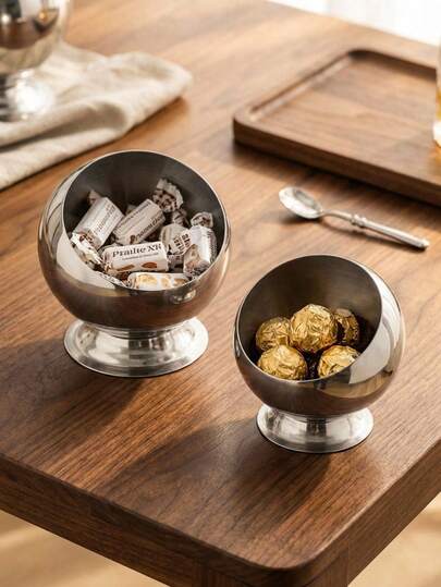 Cirelle Stainless Steel Serving Bowl - With Stable Base For Dates, Nuts & Dips, Modern Prep Bowl For Home & Restaurant Hospitality