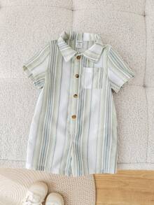 男婴休闲度假绿色条纹连体衣，适合春夏郊游、旅行、海滩、游泳池、派对等场合。 - 彩色 - 查看 4
