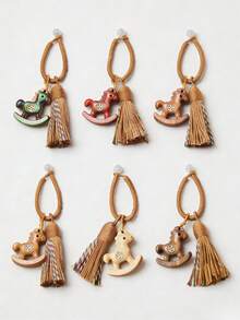 Madebyblanc 1 Pc Wooden Shaking Horse Charmant,Creative Keychain,Bag Charm Hanging Ornament For Luck Safety Blessing,For Home Wall Door Decoration, Anniversary Creative Decoration Hanging Ornaments,Home Decor ,Room Decor,Wall Decor(Rainbow-Colored/Deep Brown/Tan/Light Brown/Light Beige/Chestnut Brown) - Multicolor - View 1