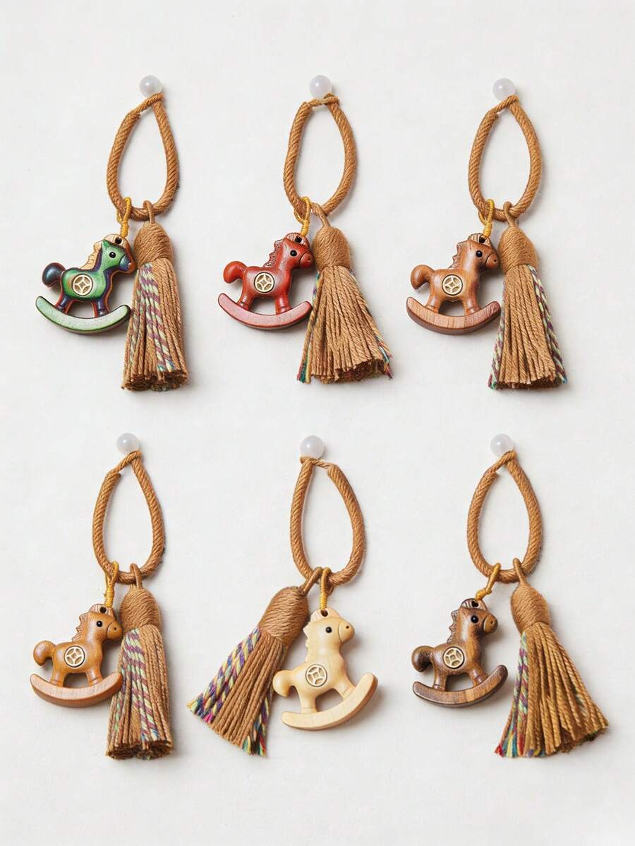 Madebyblanc 1 Pc Wooden Shaking Horse Charmant,Creative Keychain,Bag Charm Hanging Ornament For Luck Safety Blessing,For Home Wall Door Decoration, Anniversary Creative Decoration Hanging Ornaments,Home Decor ,Room Decor,Wall Decor(Rainbow-Colored/Deep Brown/Tan/Light Brown/Light Beige/Chestnut Brown) - Multicolor - View 1