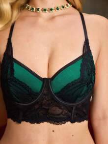 Women's Lingerie Set, Black Lace & Olive Green Fabric Patchwork, Vacation & Party PinupGlam Style