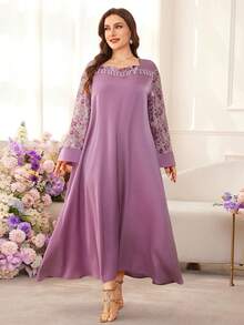 Al Najma Elegant Contrast Lace Flare Sleeve Dress, Spring/Summer