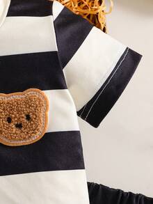 6M-3T Newborn Baby Boy/Unisex Infant Toddler 2pcs Set, Cute Bear Graphic Striped Round Neck Soft Cotton Short Sleeve T-Shirt And Shorts, Casual Daily Outfit, Suitable For Spring/Summer, Sports, Everyday, Outdoor, Fashion, 6 Months - 3 Years Baby Boy Clothes Summer 2 Piece Set Baby Boy 2 Piece Outfit Baby Casual Sets Toddler Boy Clothes Summer Set Baby Boy Tshirt Baby Boy Casual Short Sleeve