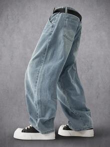 Manfinity Denimwave 男士街头时尚拼接设计水洗牛仔喇叭裤 - 淺色水洗藍 - 查看 3
