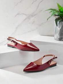 SHUZIA #QuietLuxury 女士酒红色漆皮尖头水晶蝴蝶结露跟平底鞋 – 精致、时尚又舒适 - 酒紅色 - 查看 4