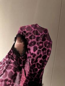 Vibekara Đầm ôm sát gợi cảm cỡ lớn họa tiết da báo, ren hoa khoét lỗ. - Hồng - Xem 8