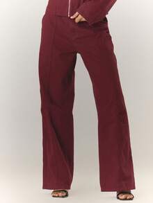 MUSERA Celana Jeans Potongan Lebar dengan Kantong Miring untuk Musim Semi dan Musim Panas - Burgundy - View 2