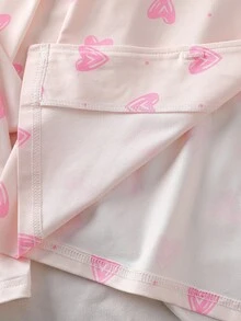 Girls Butterfly Decor Collar Cardigan Short Sleeve Top & Pants 2 Pieces Casual Pajama Set Heart Print Pajamas - Pink - View 4