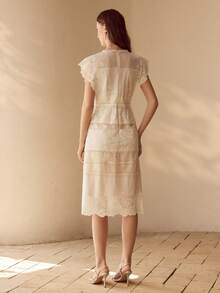 MOTF CONTRAST LACE SHEER DRESS - Beige - View 4