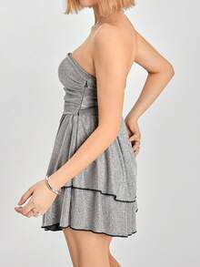 SHEIN EZwear Women's Shiny Ruffle Bandeau Fashionable Mini Dress - Silver - View 2